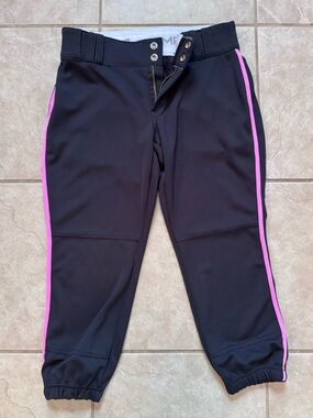 Women’s Black Champro Knicker Style Softball Pants with Pink Side Stripe